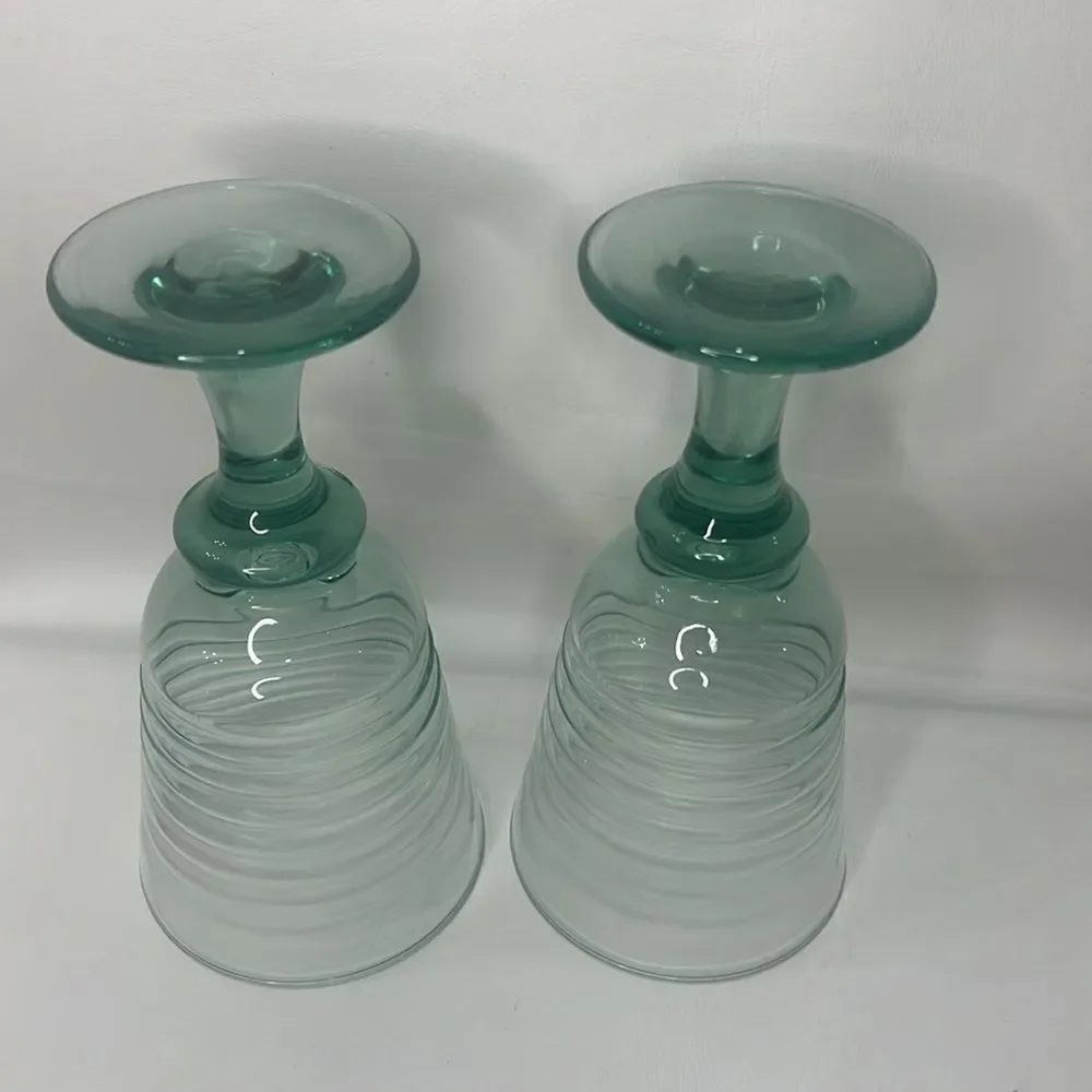 Libby Glass Company Sirrus Water Goblets Glasses Set 2 Insulator Green Vintage